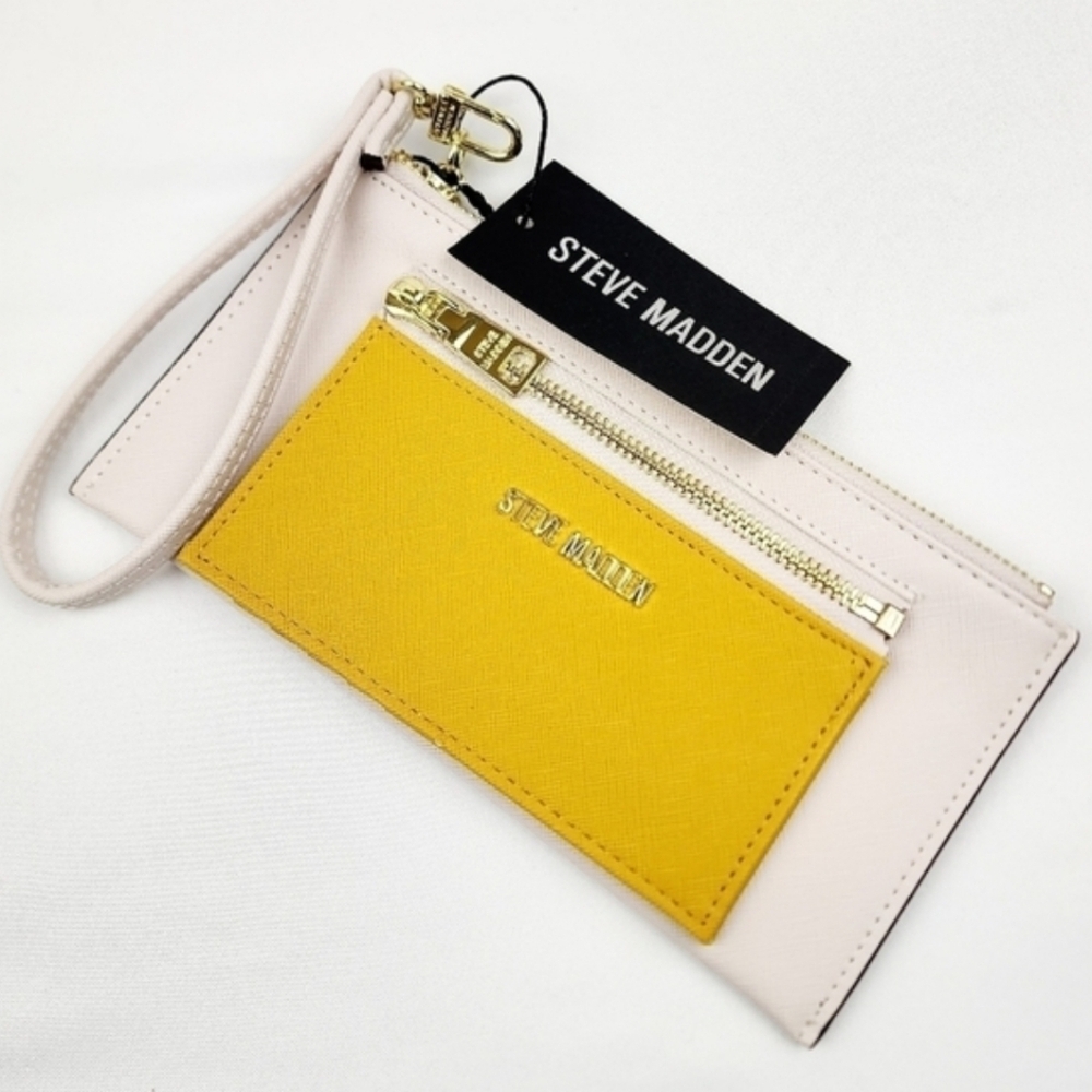 Steve Madden BPocket Bone Zip Top Detachable Wallet Wristlet